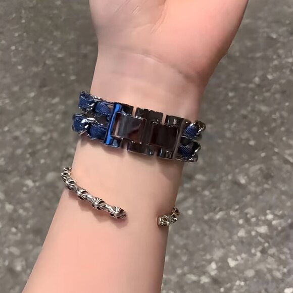 NEW Luxury Adjustable Stylish Strap Silver Stainless Chain Denim For Apple Watch - Picture 5 of 7